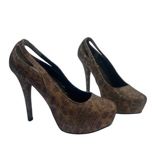 Vintage GUESS Platform Pumps Womens 7M Leopard Metallic Glitter Cutout Heel Y2k‎